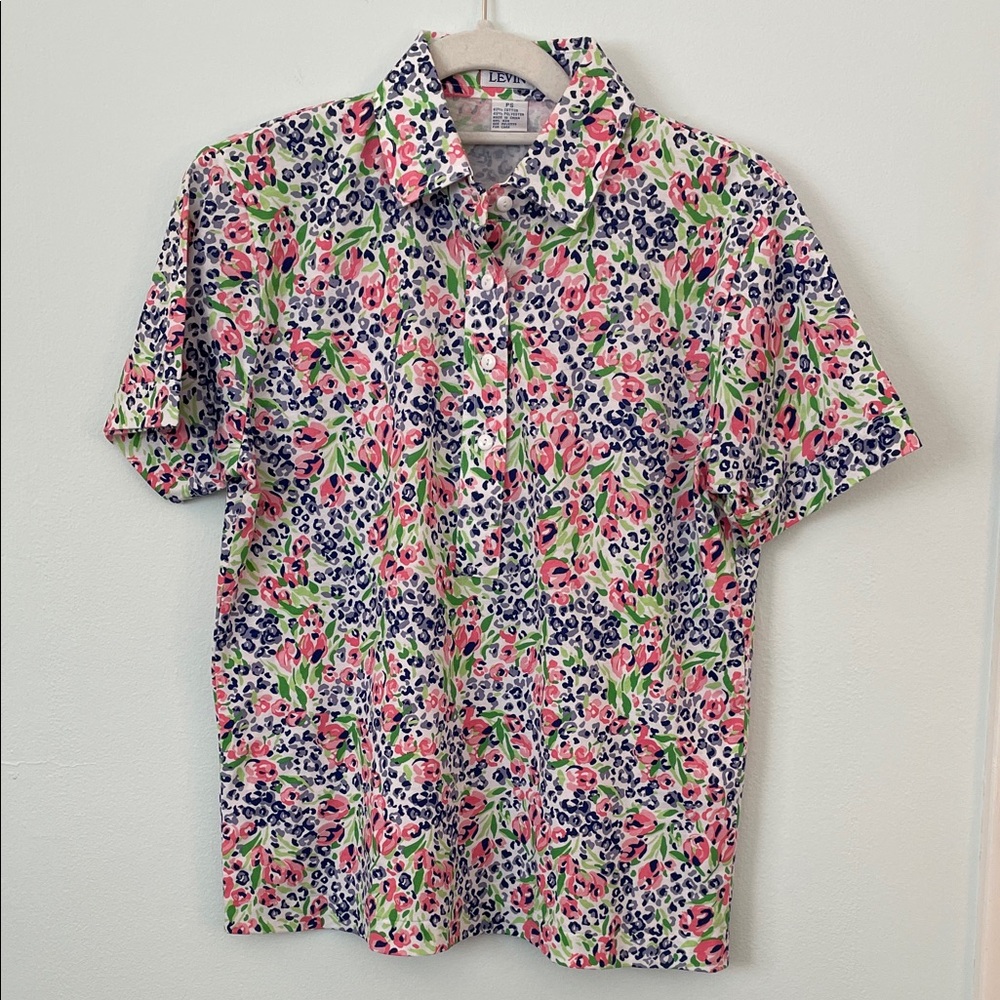 Leon Levin Women's Floral Button Down Short Sleeve Golf Shirt - Multicolor PS